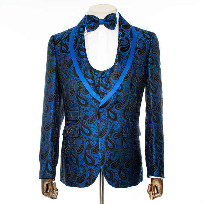 Royal Blue Paisley 3-Piece Tailored-Fit Tuxedo