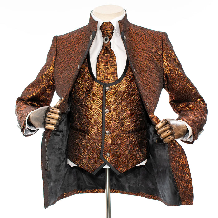 Copper Metallic 3-Piece Slim-Fit Tuxedo with Mandarin Collar