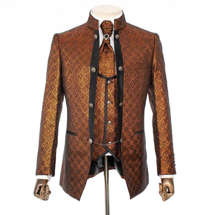 Copper Metallic 3-Piece Slim-Fit Tuxedo with Mandarin Collar