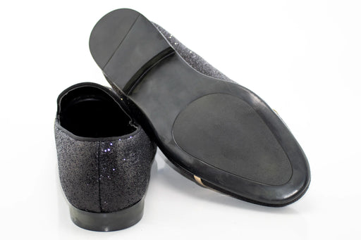 Black Glitter Smoking Loafer With Gold Studs and Snaffle