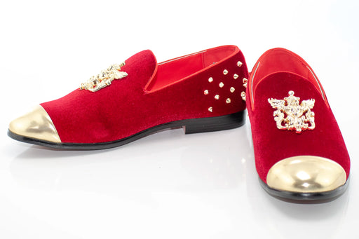 Red Velvet Smoking Loafer With Gold Toe