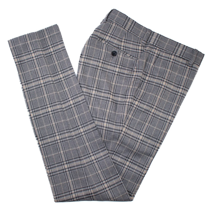 Light Gray Plaid Slim-Fit Dress Pants