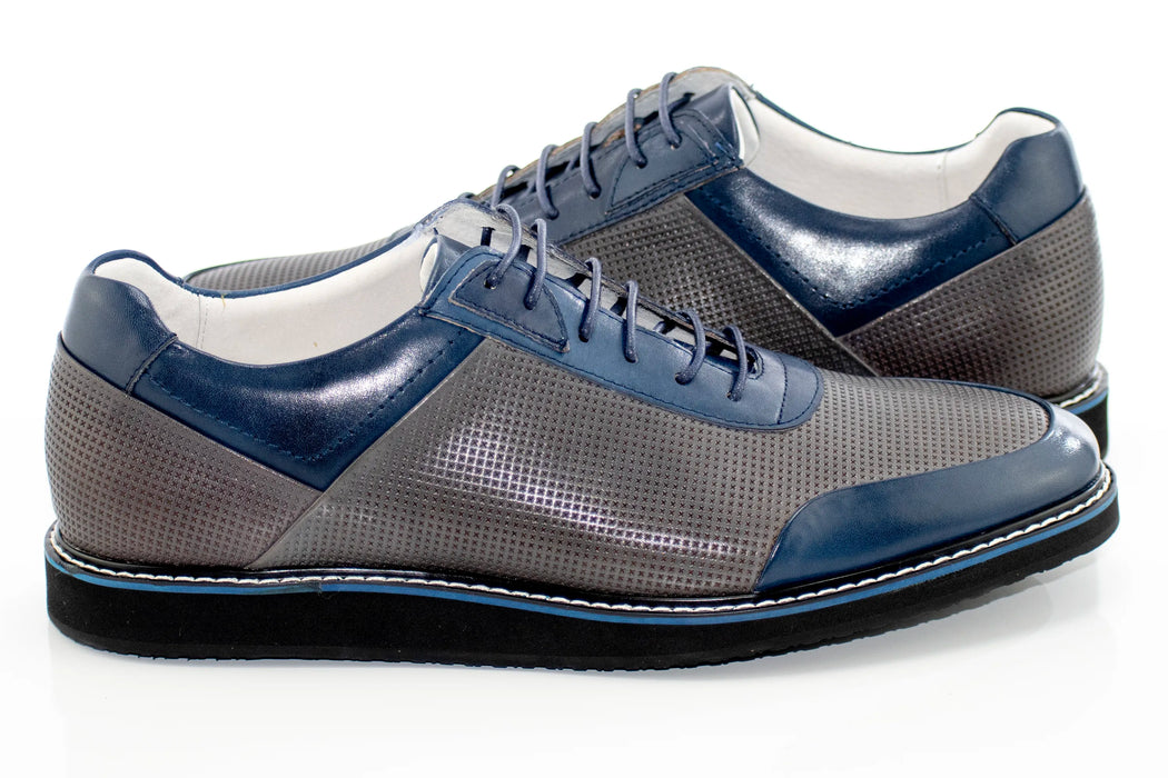 Men's Navy Blue And Gray Leather Modern Dress Sneaker