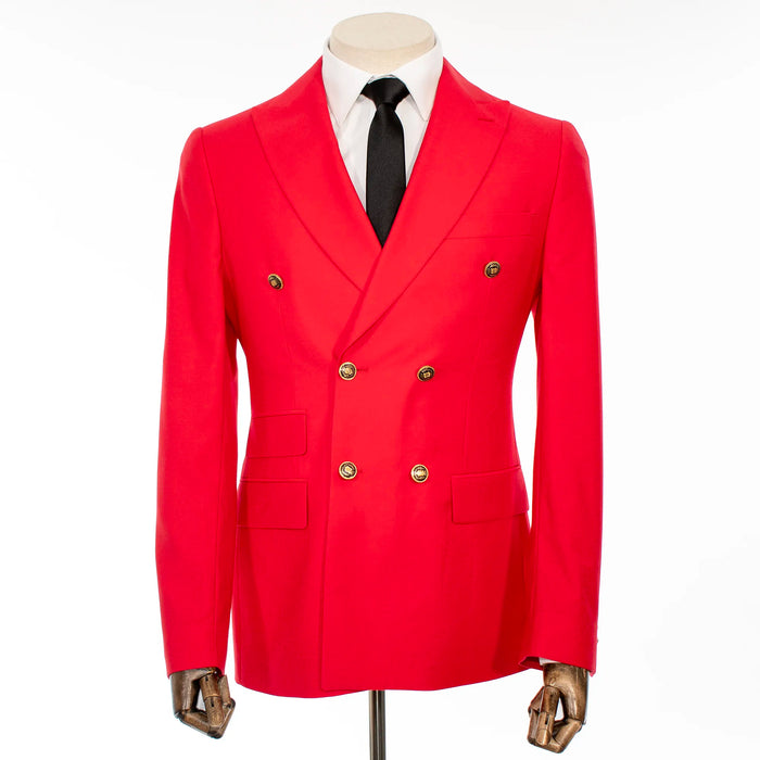 Red Double-Breasted 2-Piece Tailored-Fit Wool Suit