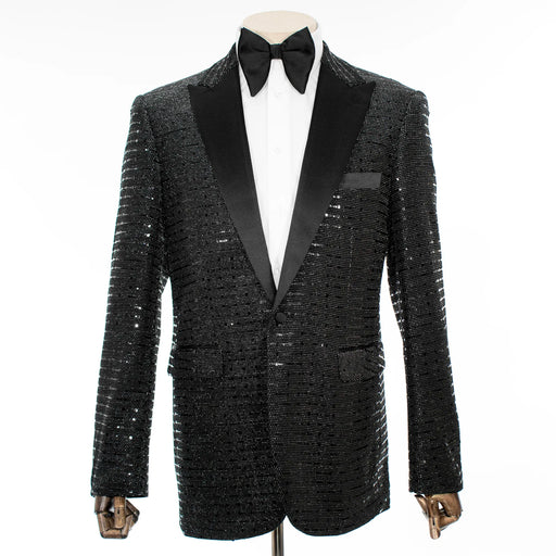 Black Rhinestone Modern-Fit Tuxedo Jacket