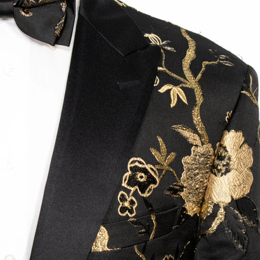 Black with Gold Flora & Fauna Modern-Fit Tuxedo Jacket