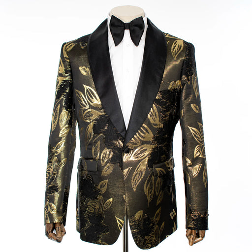 Black with Gold Flora Modern-Fit Tuxedo Jacket
