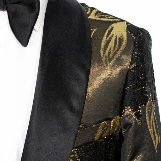 Black with Gold Flora Modern-Fit Tuxedo Jacket