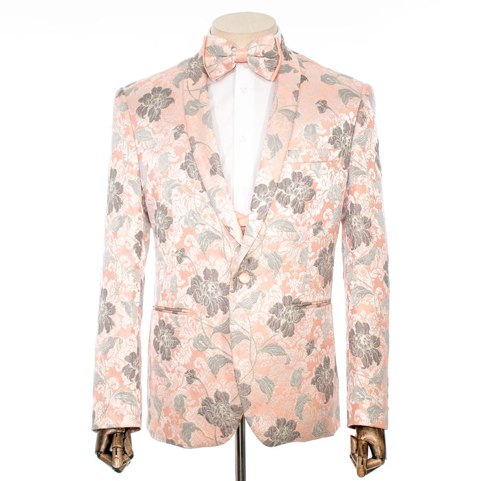 Pink Floral Motif 3-Piece Slim-Fit Suit