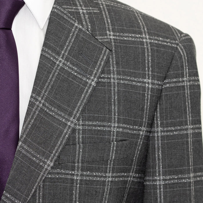 Charcoal Double-Windowpane 3-Piece Tailored-Fit Suit