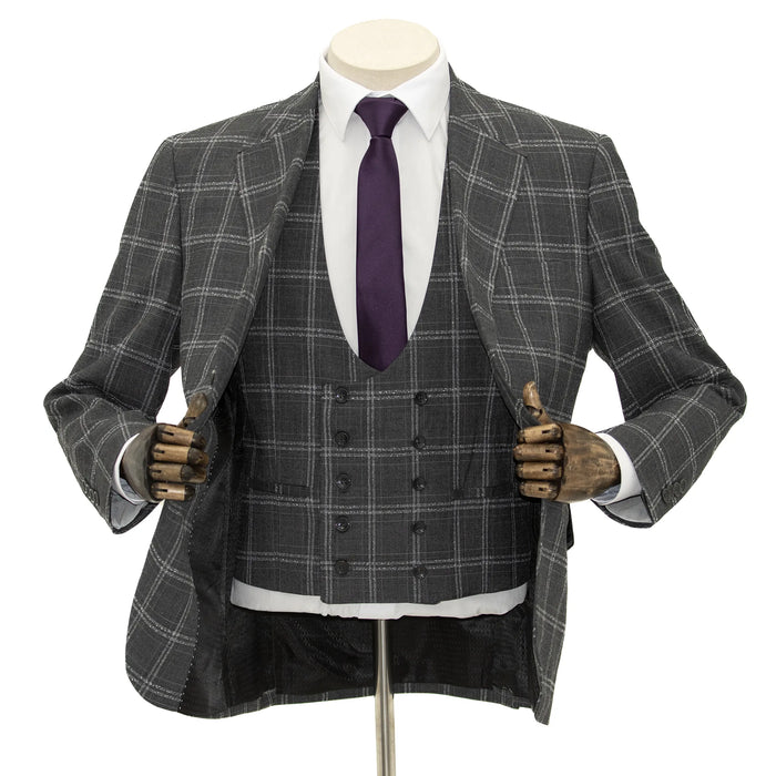 Charcoal Double-Windowpane 3-Piece Tailored-Fit Suit