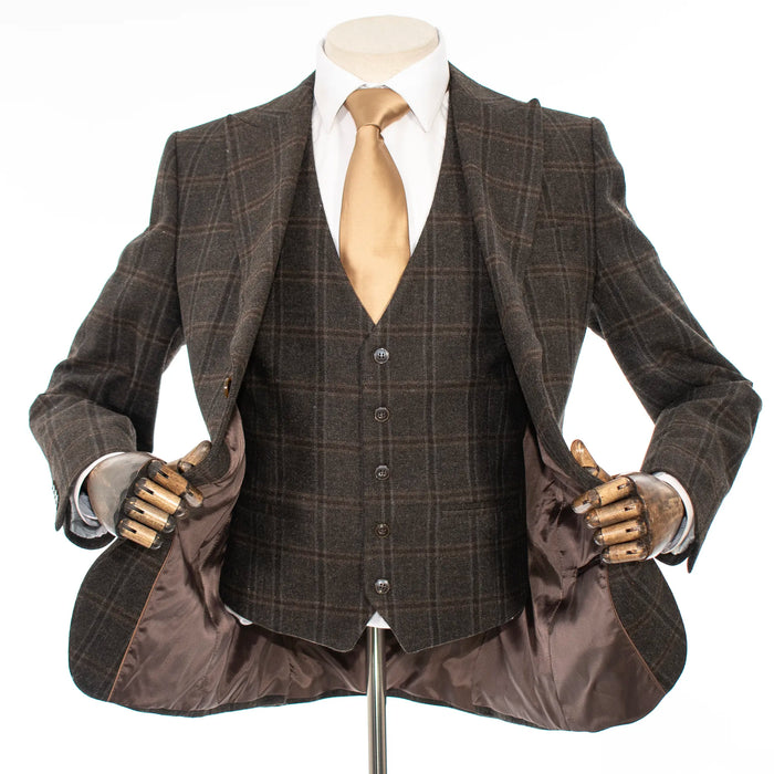 Dark Brown Plaid 3-Piece Modern-Fit Suit