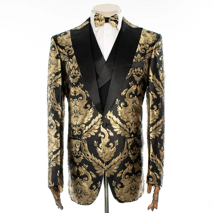 Black with Woven Gold Filigree 3-Piece Slim-Fit Tuxedo