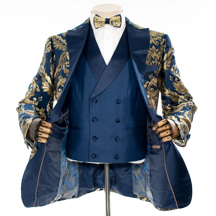 Navy with Woven Gold Filigree 3-Piece Slim-Fit Tuxedo