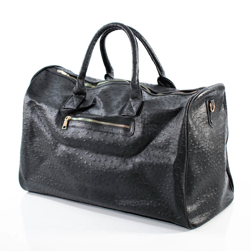 Textured Black Leather Travel Bag