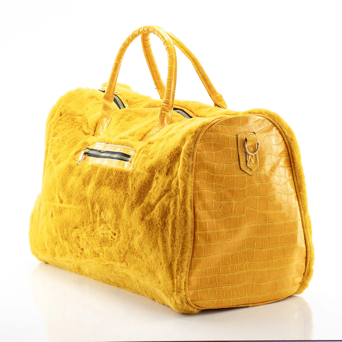 Gold Leather and Fur Travel Bag