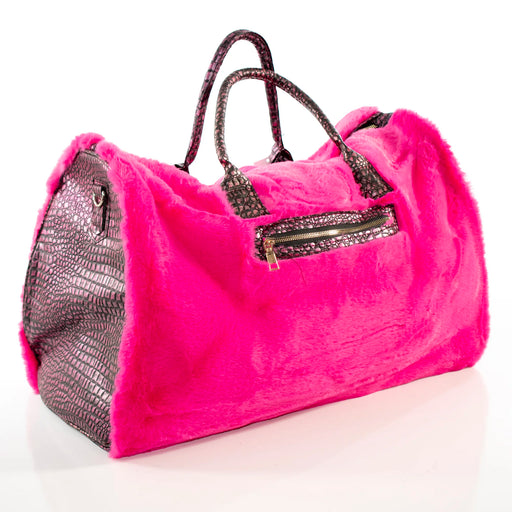 Hot Pink Fur and Leather Travel Bag