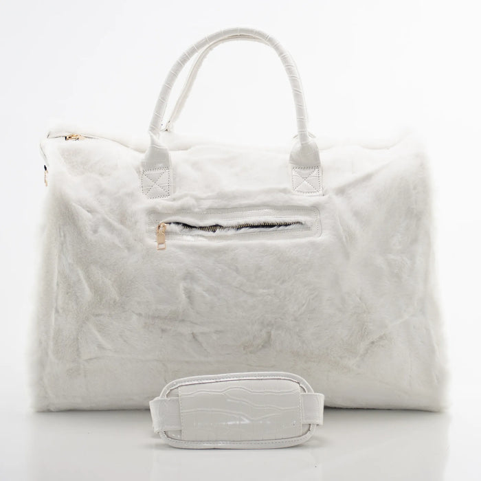 White Leather and Fur Travel Bag