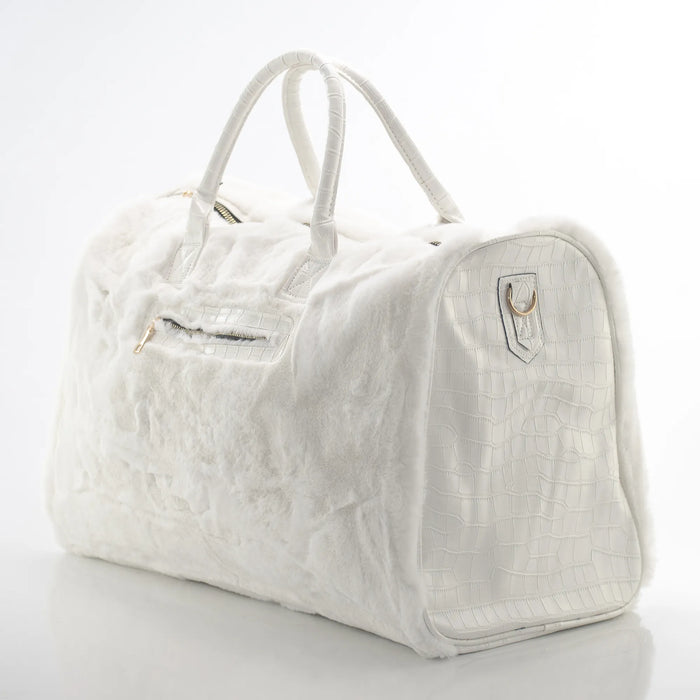 White Leather and Fur Travel Bag