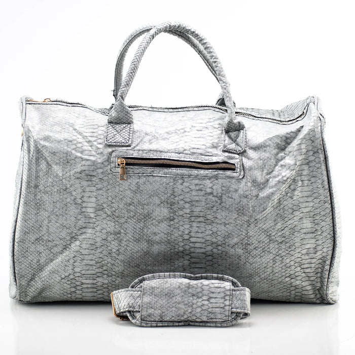 Silver Snake Skin Leather Travel Bag