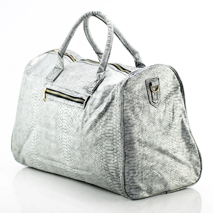 Silver Snake Skin Leather Travel Bag