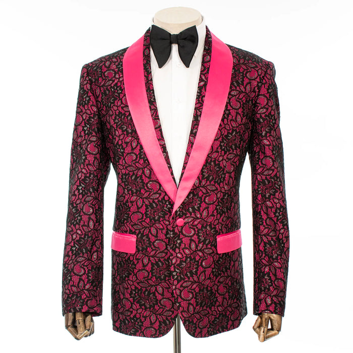 Fuchsia and Black Lace Slim-Fit Dinner Jacket