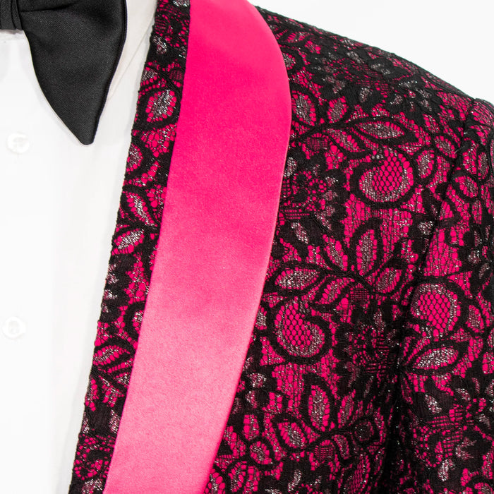 Fuchsia and Black Lace Slim-Fit Dinner Jacket