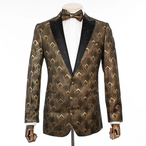 Black and Gold Ogee Slim-Fit Tuxedo Jacket