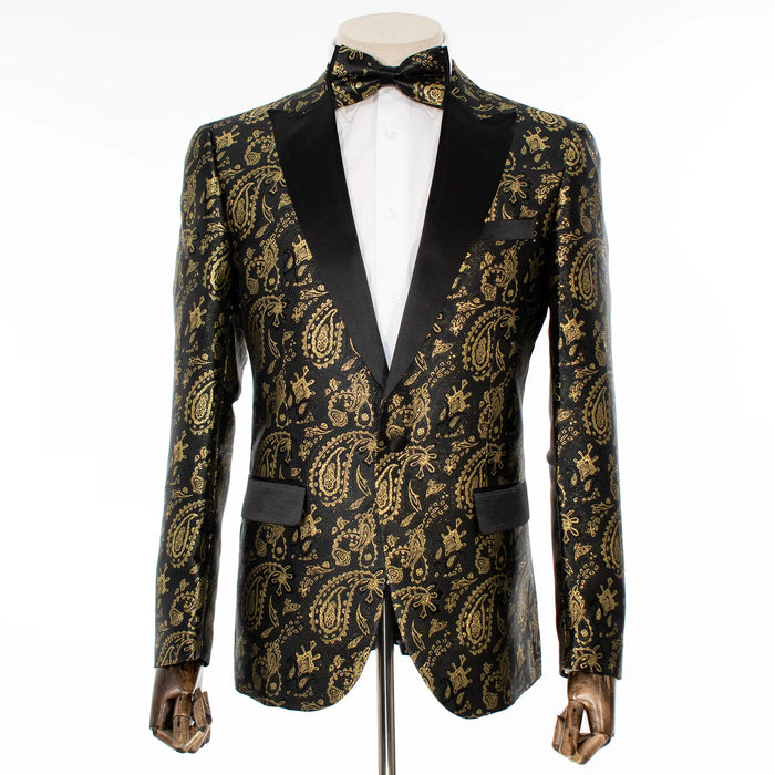Black and Gold Paisley Slim-Fit Tuxedo Jacket