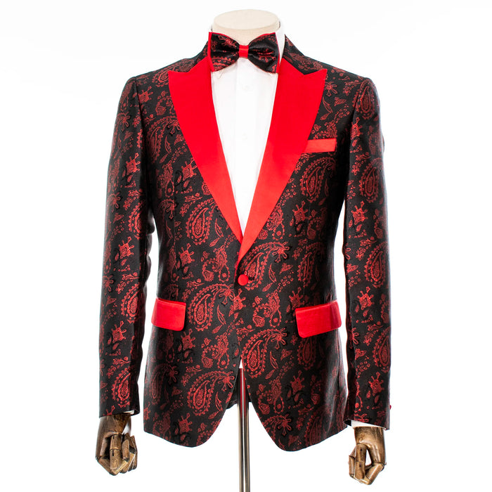 Red Paisley Slim-Fit Tuxedo Jacket