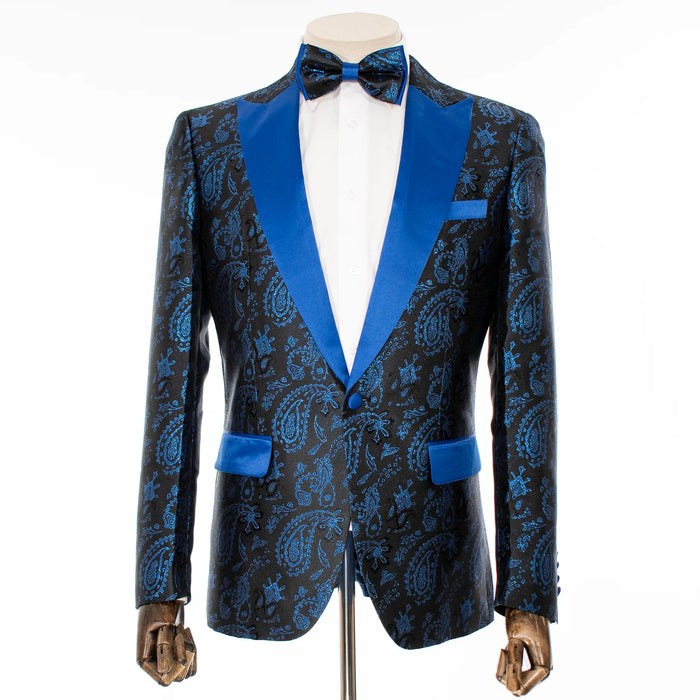 Royal Blue Paisley Slim-Fit Tuxedo Jacket