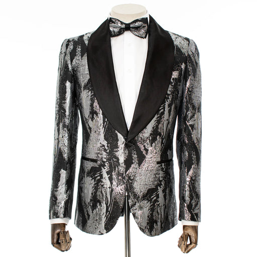 Black and Silver Marbled Slim-Fit Tuxedo Jacket