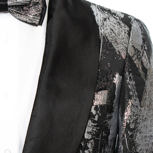 Black and Silver Marbled Slim-Fit Tuxedo Jacket