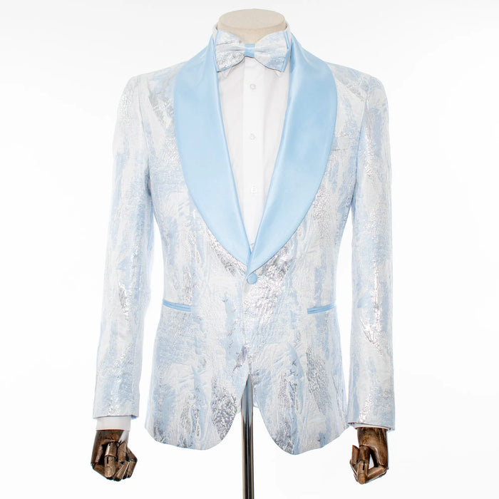 Sky Blue Marbled Slim-Fit Tuxedo Jacket