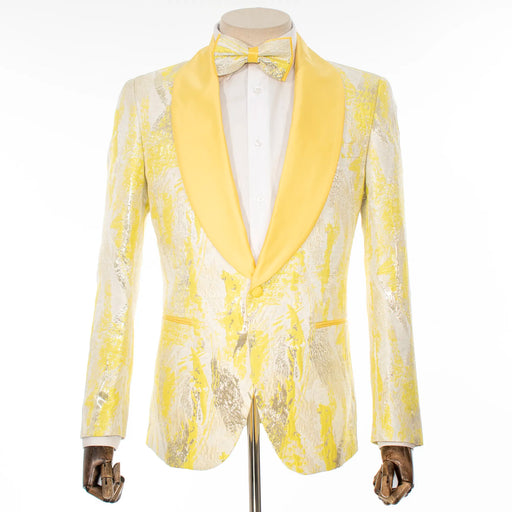 Yellow Marbled Slim-Fit Tuxedo Jacket