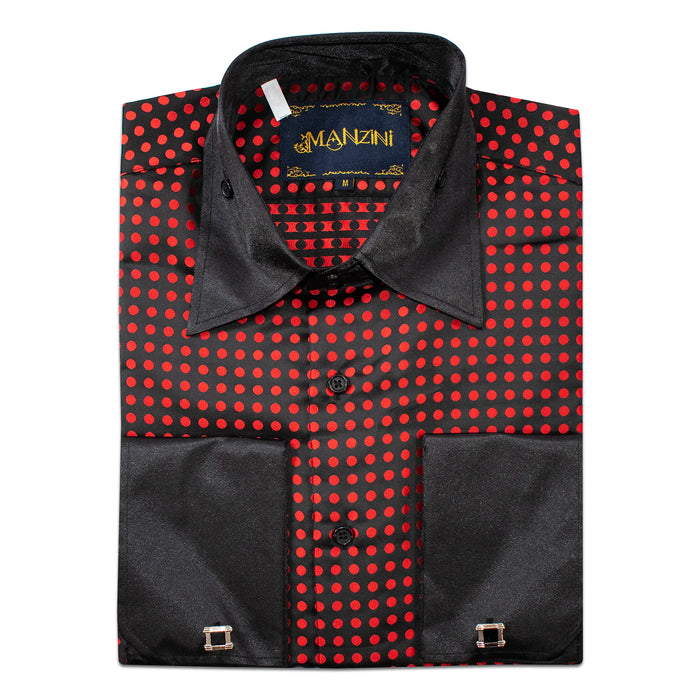Black and Red Polka Dot Designer Regular-Fit Shirt with Cufflinks