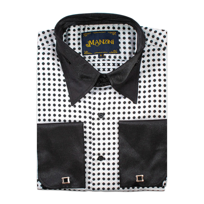 Black and White Polka Dot Designer Regular-Fit Shirt with Cufflinks