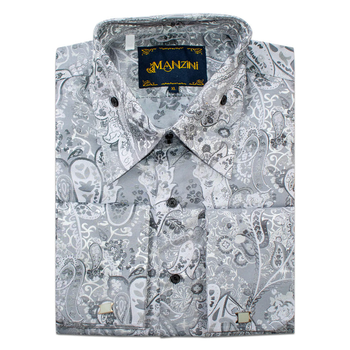 Silver Paisley Designer Regular-Fit Shirt with Cufflinks