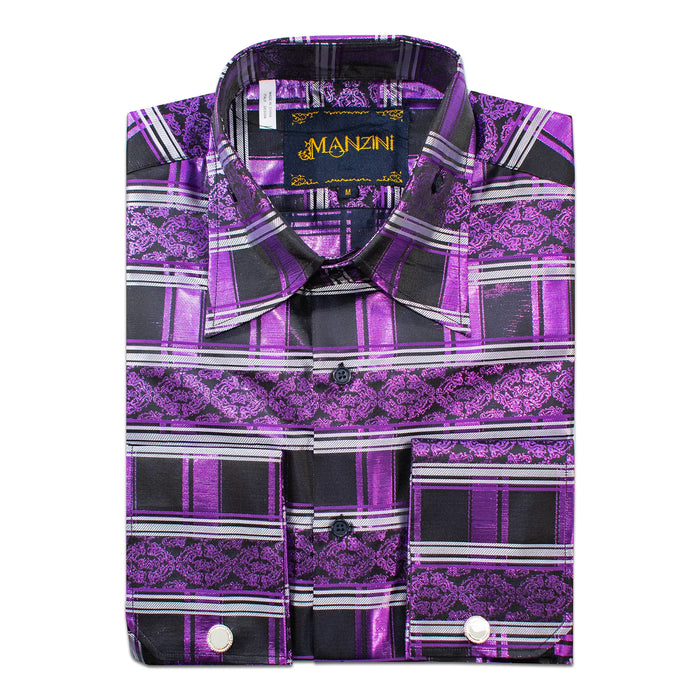 Purple Patterned Designer Regular-Fit Shirt with Cufflinks