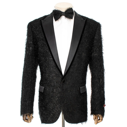 Black Faux Fur Modern-Fit Tuxedo Jacket