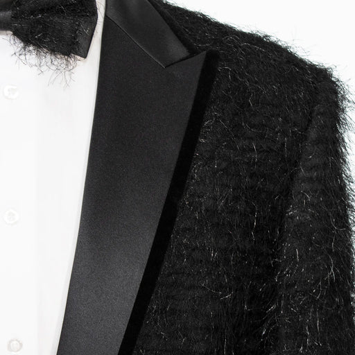 Black Faux Fur Modern-Fit Tuxedo Jacket