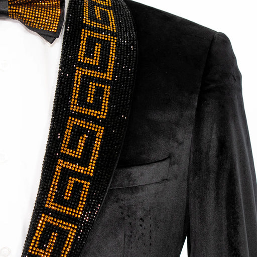 Black Velvet with Gold Rhinestones Tailored-Fit Tuxedo Jacket