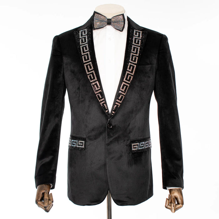 Black Velvet with Rainbow Rhinestones Tailored-Fit Tuxedo Jacket