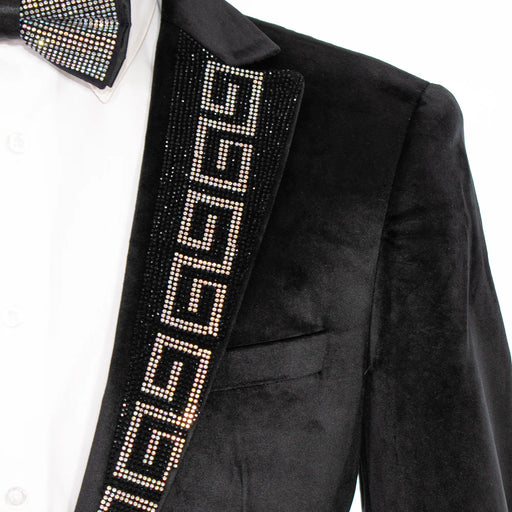 Black Velvet with Rainbow Rhinestones Tailored-Fit Tuxedo Jacket