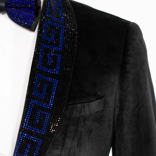 Black Velvet with Royal Blue Rhinestones Tailored-Fit Tuxedo Jacket