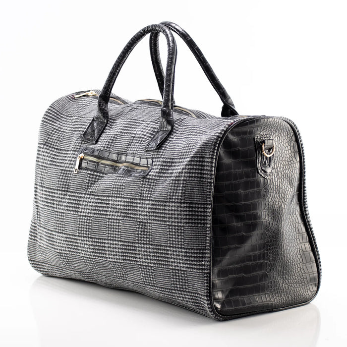 Black Houndstooth Leather Travel Bag