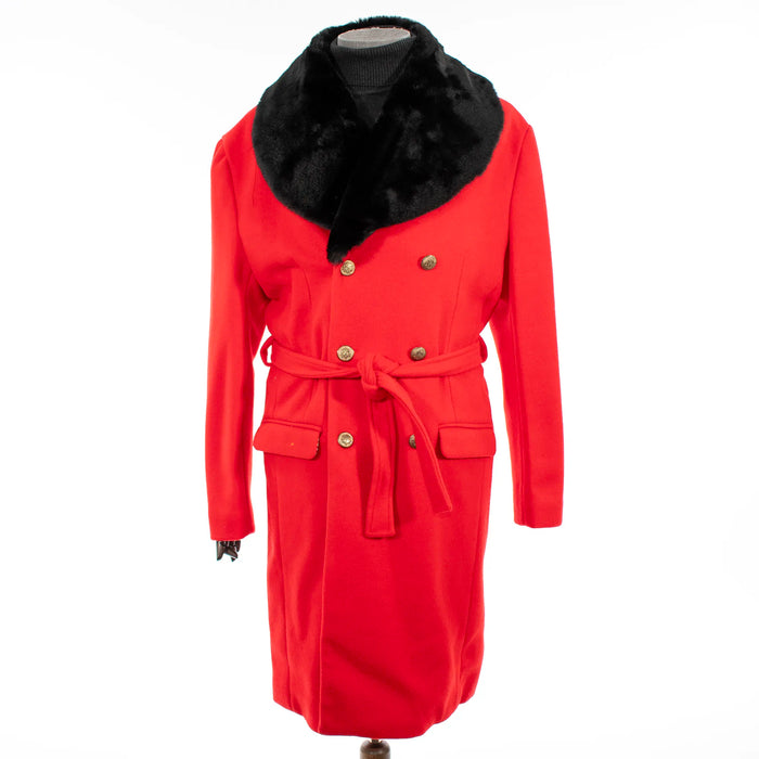 Red Overcoat With Removable Black Fur Collar