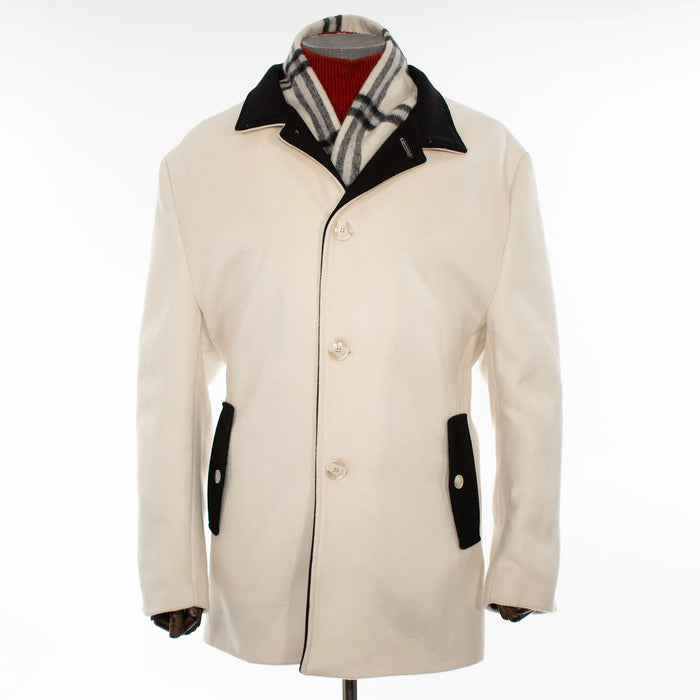White Fleece Overcoat with Plaid Lining