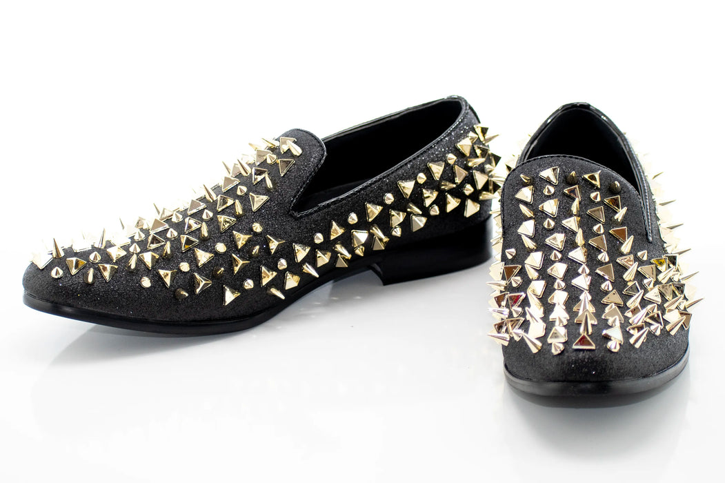 Men's Black And Gold Spiked Slip-On Dress Loafer