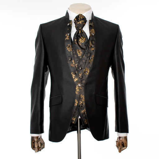 Men's Black Floral Western-Style 3-Piece Tailored-Fit Tuxedo